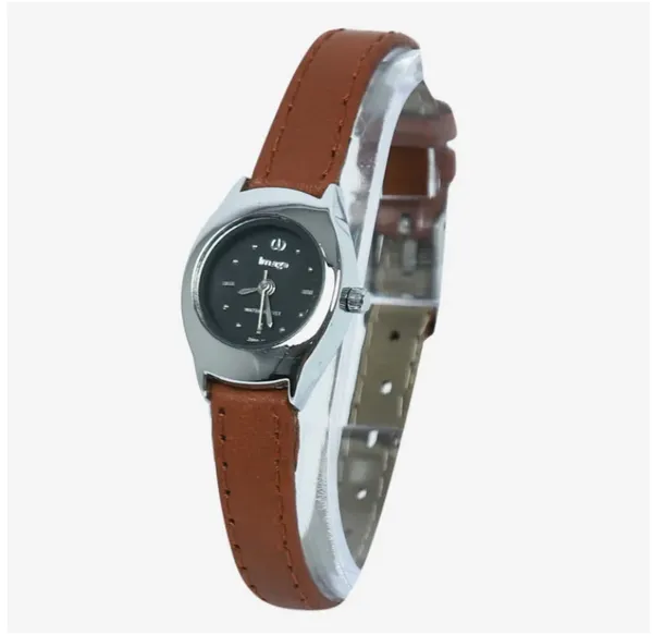 Image Brown Color PU Leather Black Dial Watch For Women